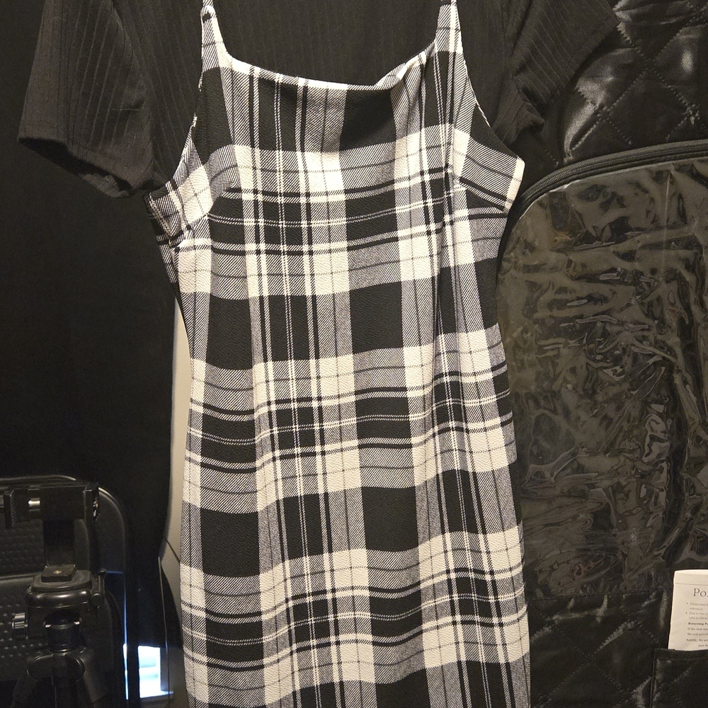 No Boundaries Black and White Plaid Mini Dress